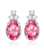 14K White Gold Oval Crowned Passion Pink Topaz & Diamond Stud Earrings