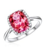 14K White Gold Cushion Halo Ring with Passion Pink Topaz and Diamonds