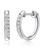 14K White Gold Diamond Round Frosted Huggy Earrings