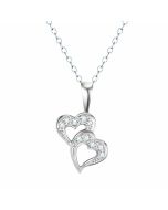 14K White Gold Cute Double Heart Diamond Pendant