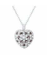 14K White Gold Hollow Weaved Diamond Heart Pendant