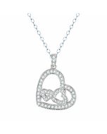 14K White Gold Double Heart Diamond Heart Pendant