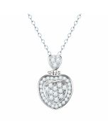 14K White Gold 3D Bedazzled Diamond Heart Pendant