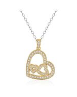 14K Yellow Gold Double Heart Diamond Heart Pendant