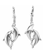 Silver Jumping Dolphins Drop Down Earrings