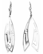 Silver Greek Key Pattern Double Curved Drop Down Earrings