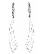 Silver Greek Key Pattern Curved Drop Down Earrings