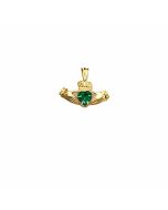 10K Yellow Gold Heart Stone Claddagh Pendant