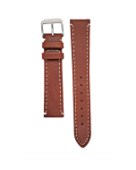 18mm Light Brown Thick White Stitched Leather Watch Band