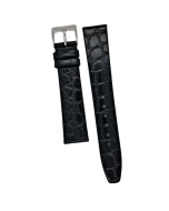 18mm Black Flat Crocodile Print Leather Watch Band