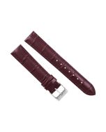 18mm Burgundy Crocodile Print Padded Stitched Leather Watch Band