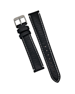 18mm Black Scratched Padded White Stitched Leather Watch Band