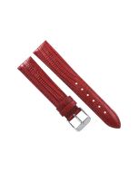 18mm Red Teju Lizard Print Padded Stitched Leather Watch Band